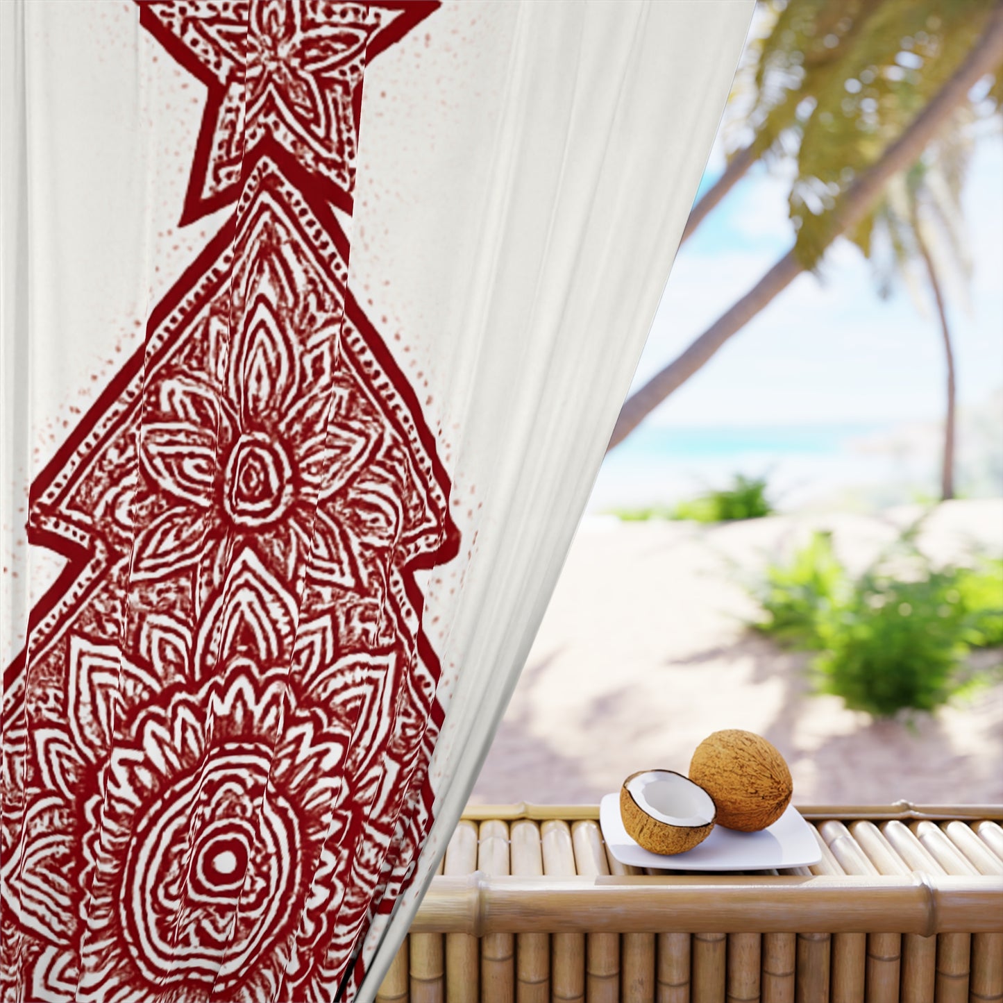 Holiday Curtain Panel — Red Mandala Christmas Tree Window Curtain