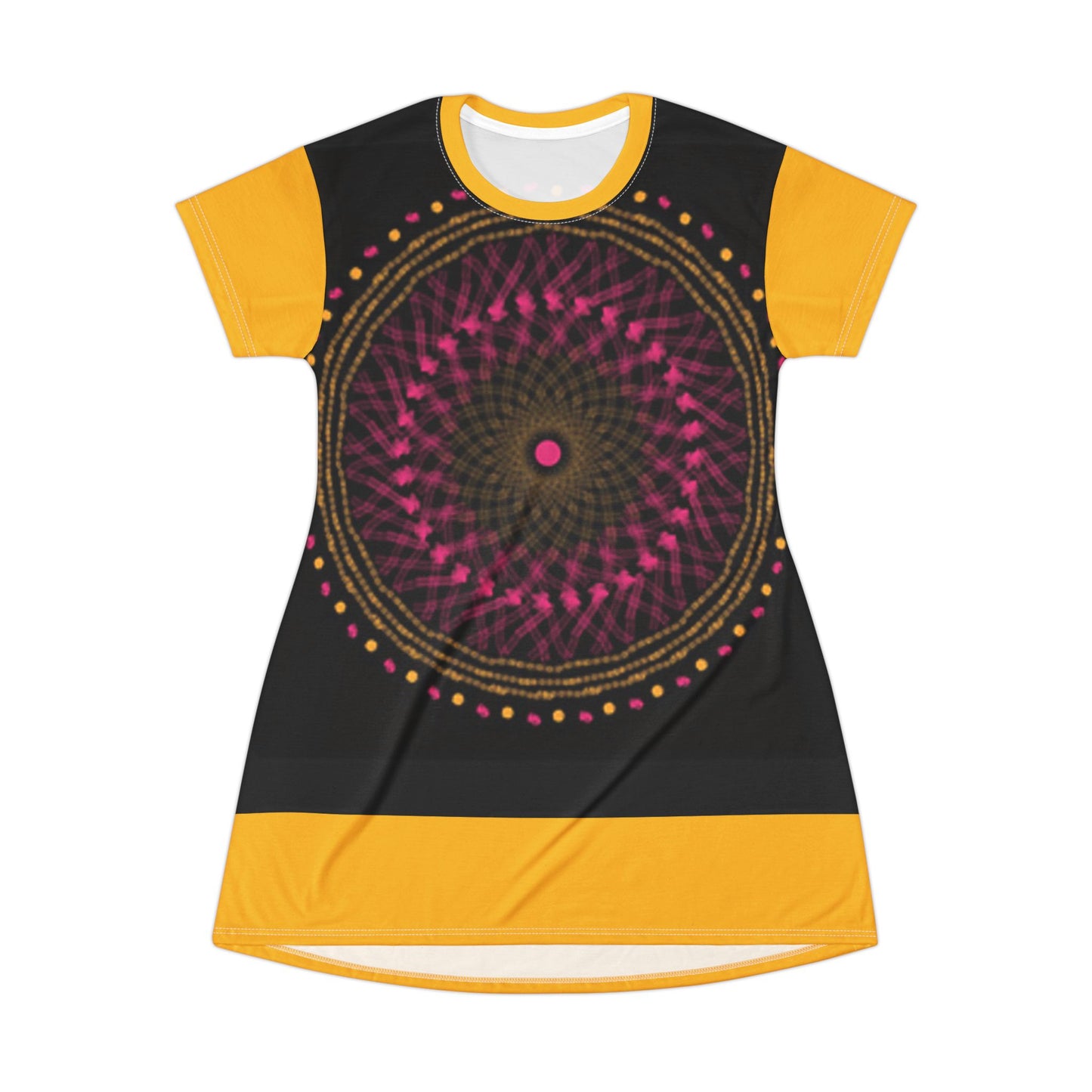 Vibrant Mandala T-Shirt Dress, Boho Chic Style, Casual Summer Dress, Festival Wear, Unique Graphic Dress, Gift for Her