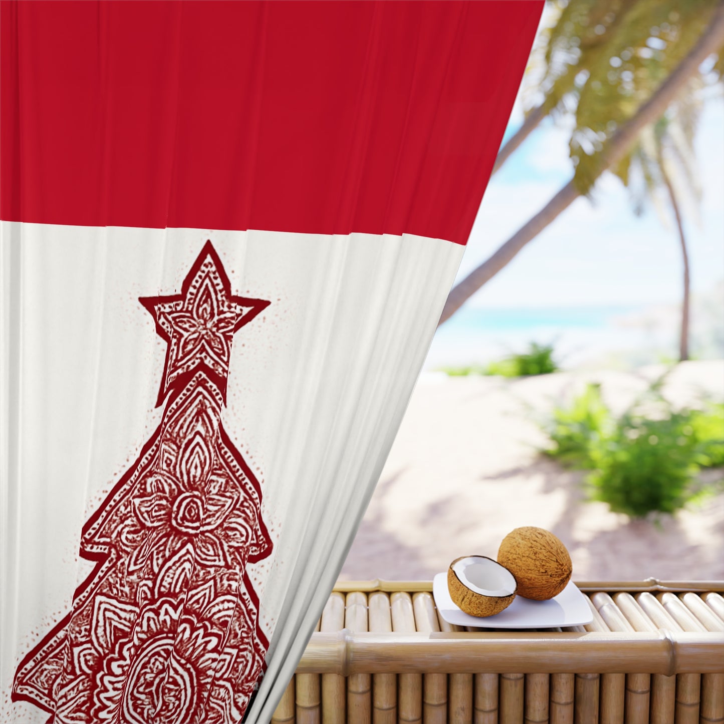 Holiday Curtain Panel — Red Mandala Christmas Tree Window Curtain