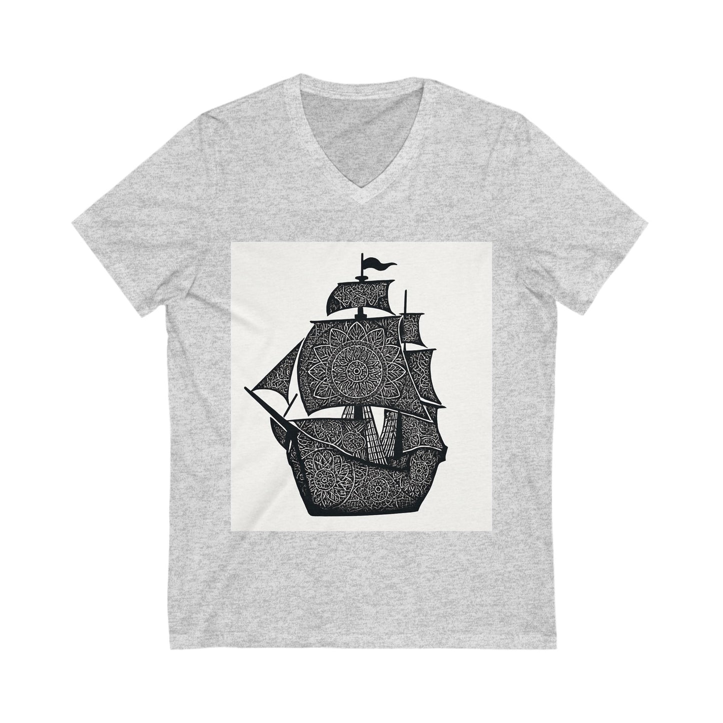 Nautical mandala Adventure V-Neck Tee, Ship Graphic Shirt, Summer Style T-Shirt, Maritime Gift, Beachwear, Unisex Casual Tee