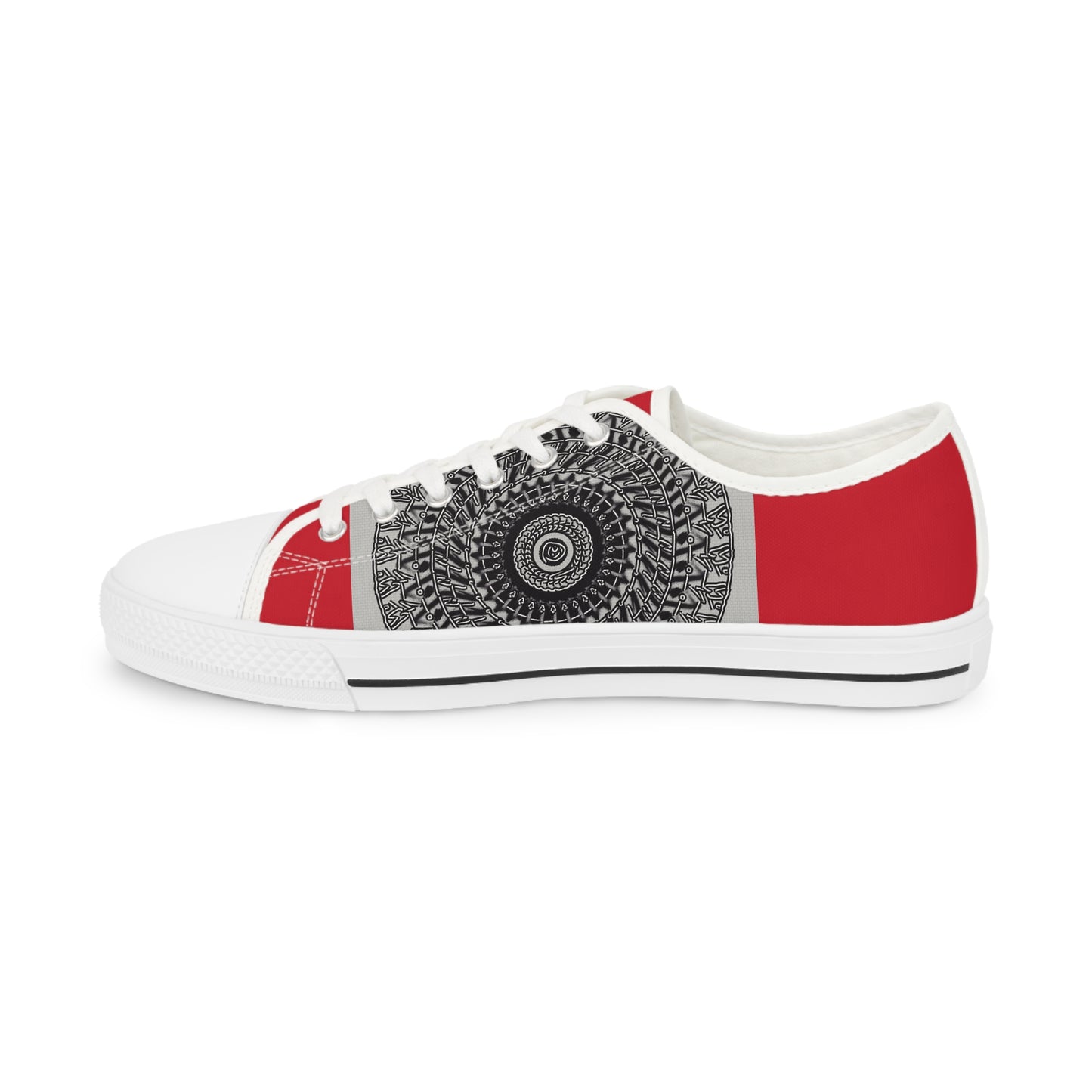 Stylish Men's Low Top Sneakers with Artistic Black & Red Design