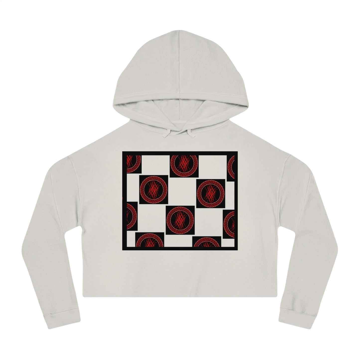 Chic Women's Cropped Hoodie with Abstract Red Design, Stylish Streetwear, Trendy Layering Piece, Perfect Gift for Her, Cozy Casual Wear