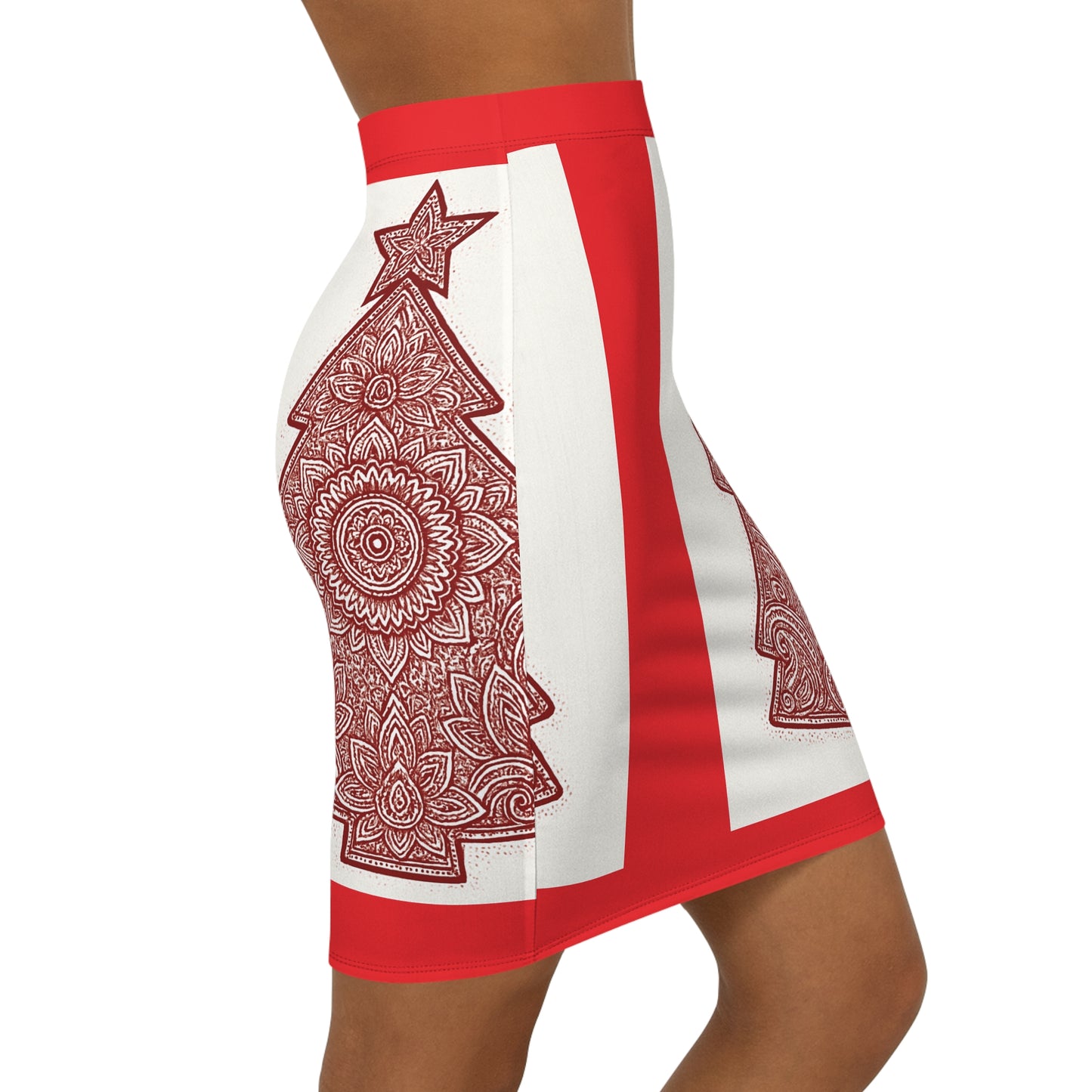Christmas Tree Mandala Pencil Skirt – Women's Holiday Midi