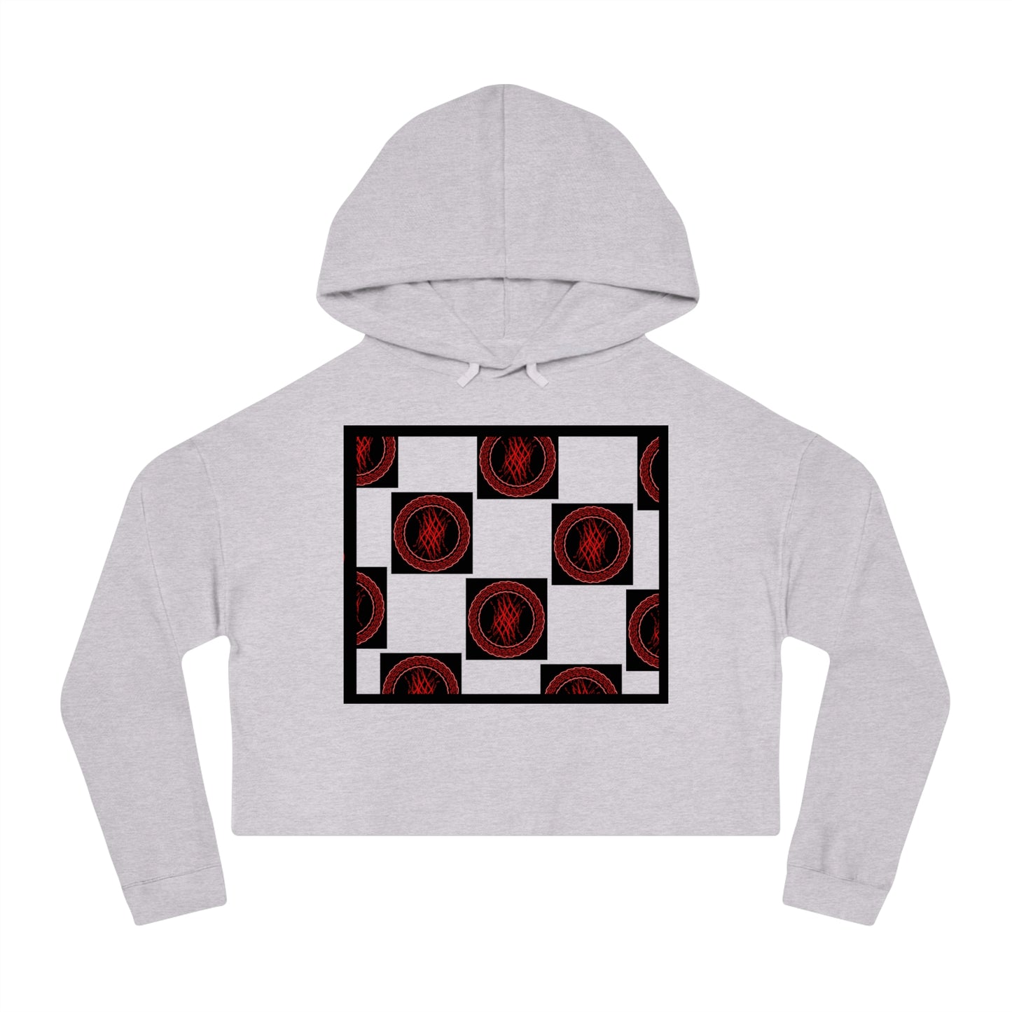 Chic Women's Cropped Hoodie with Abstract Red Design, Stylish Streetwear, Trendy Layering Piece, Perfect Gift for Her, Cozy Casual Wear