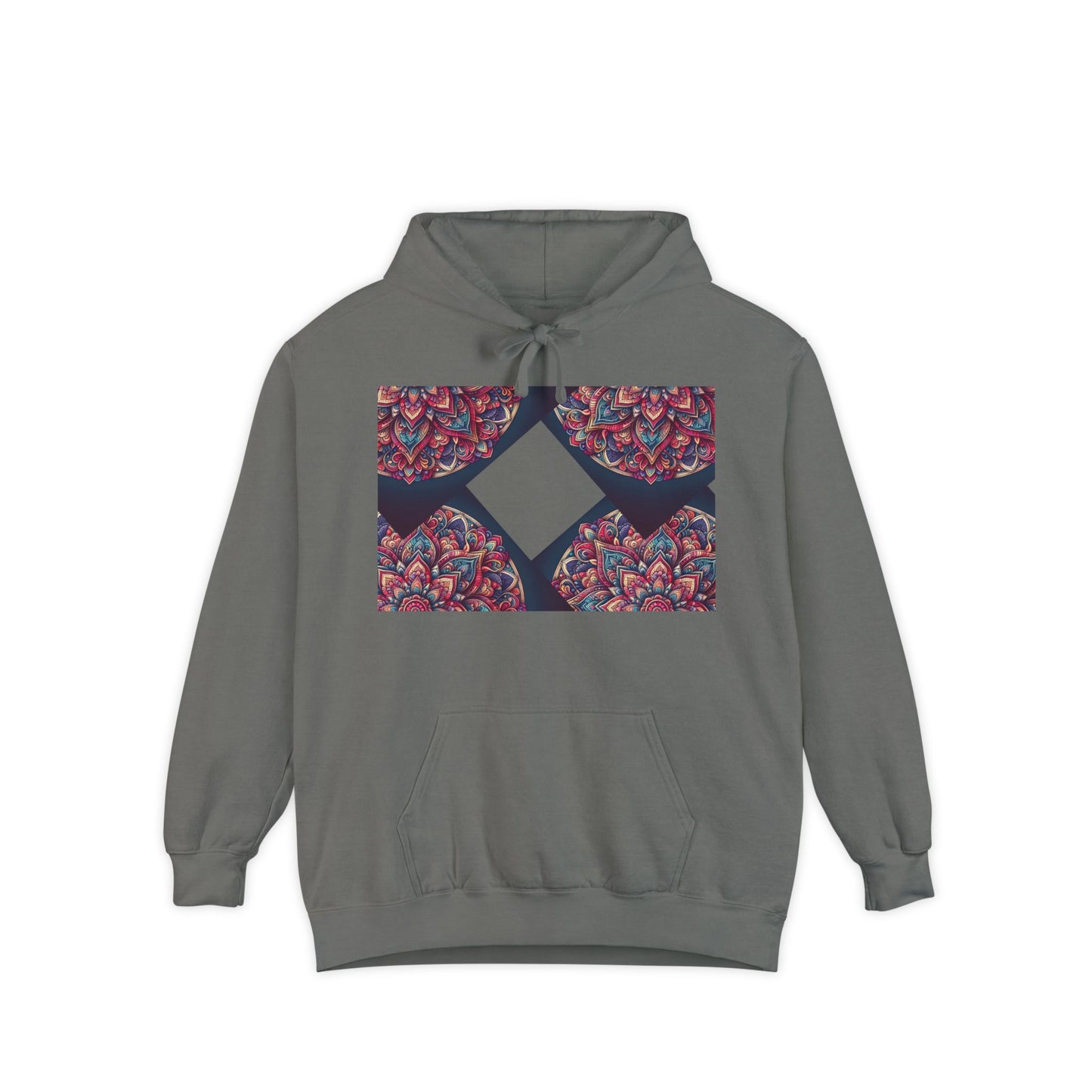 Garment-Dyed Mandala Hoodie - Cozy Floral Art Sweatshirt
