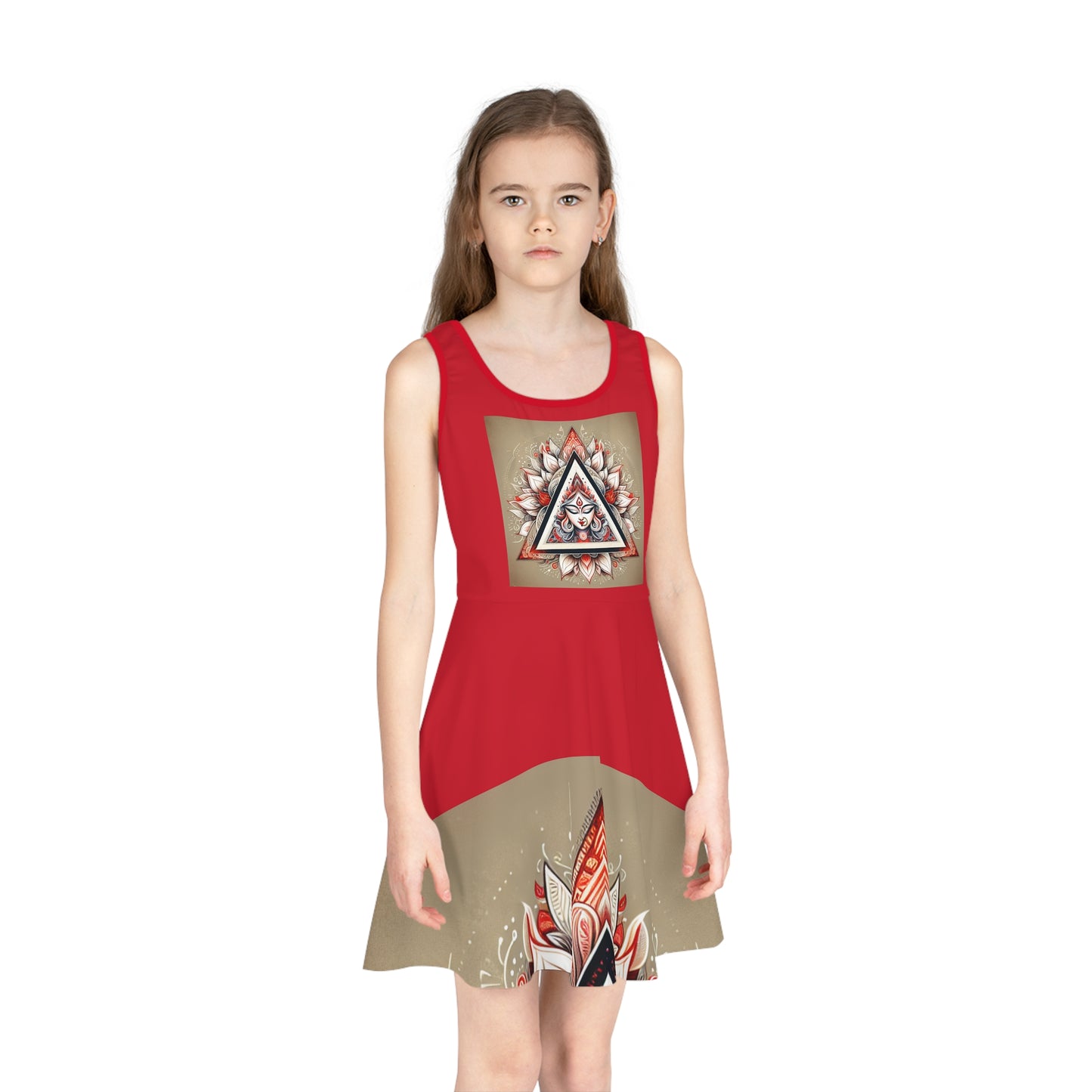 Vibrant Girls' Sleeveless Sundress with Geometric Design, Summer Dress, Party Wear, Floral Dress, Beach Outfit, Kids Fashion