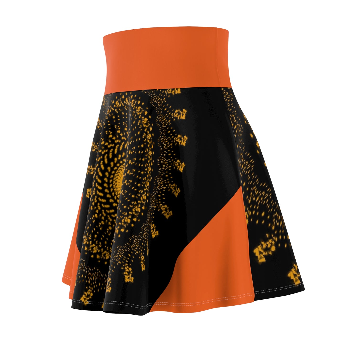 Orange Reversible Symbolic Figures Women’s Skater Skirt, Vibrant Artistic Skirt, Unique Dance Skirt, Festival Wear, Trendy Street Style
