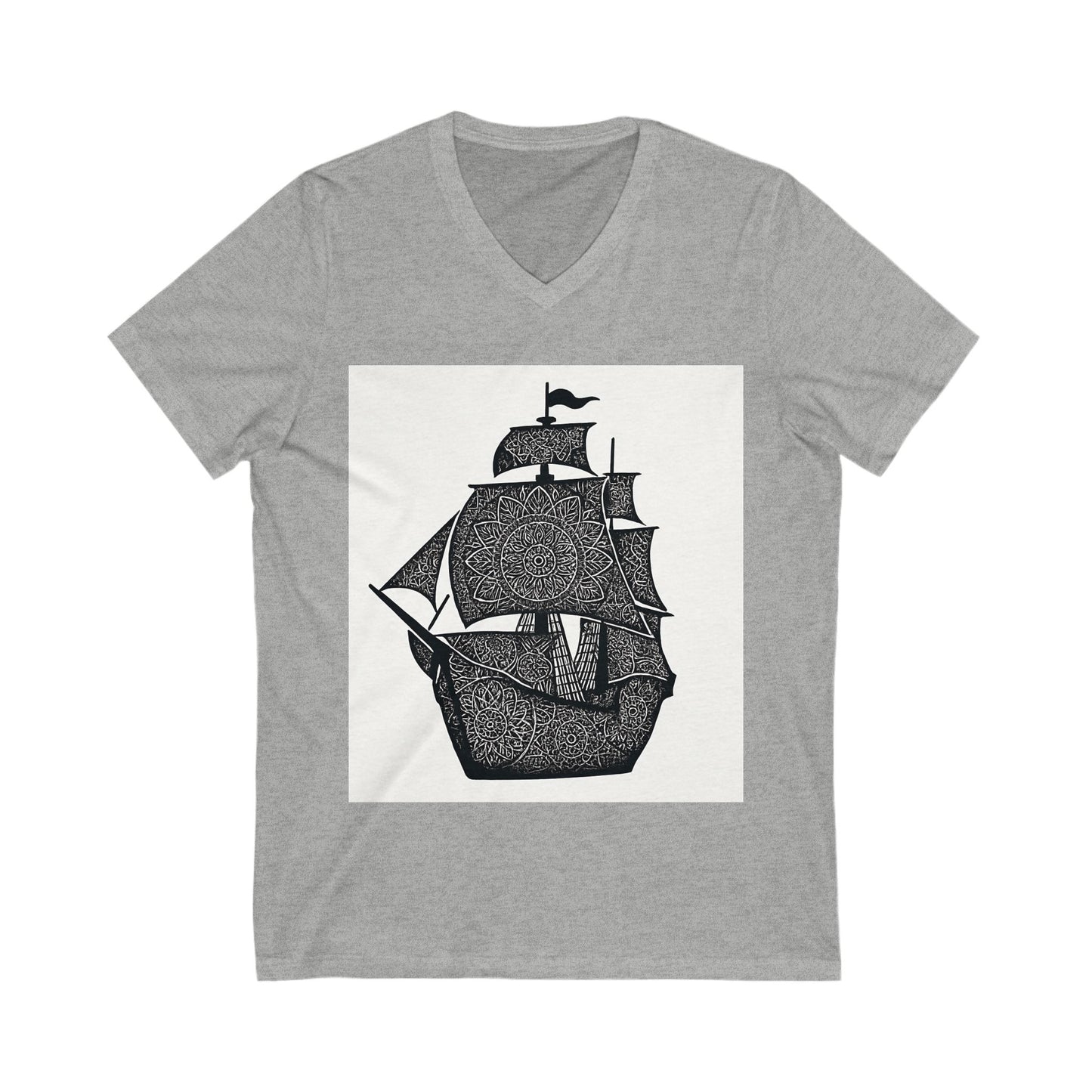 Nautical mandala Adventure V-Neck Tee, Ship Graphic Shirt, Summer Style T-Shirt, Maritime Gift, Beachwear, Unisex Casual Tee