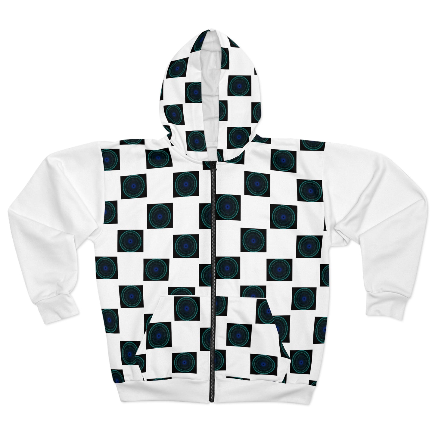 Geometric Print Unisex Zip Hoodie, Cozy Zip-Up Jacket, Stylish Layering Piece, Unique Patterned Hoodie, Perfect Gift for Men and Women