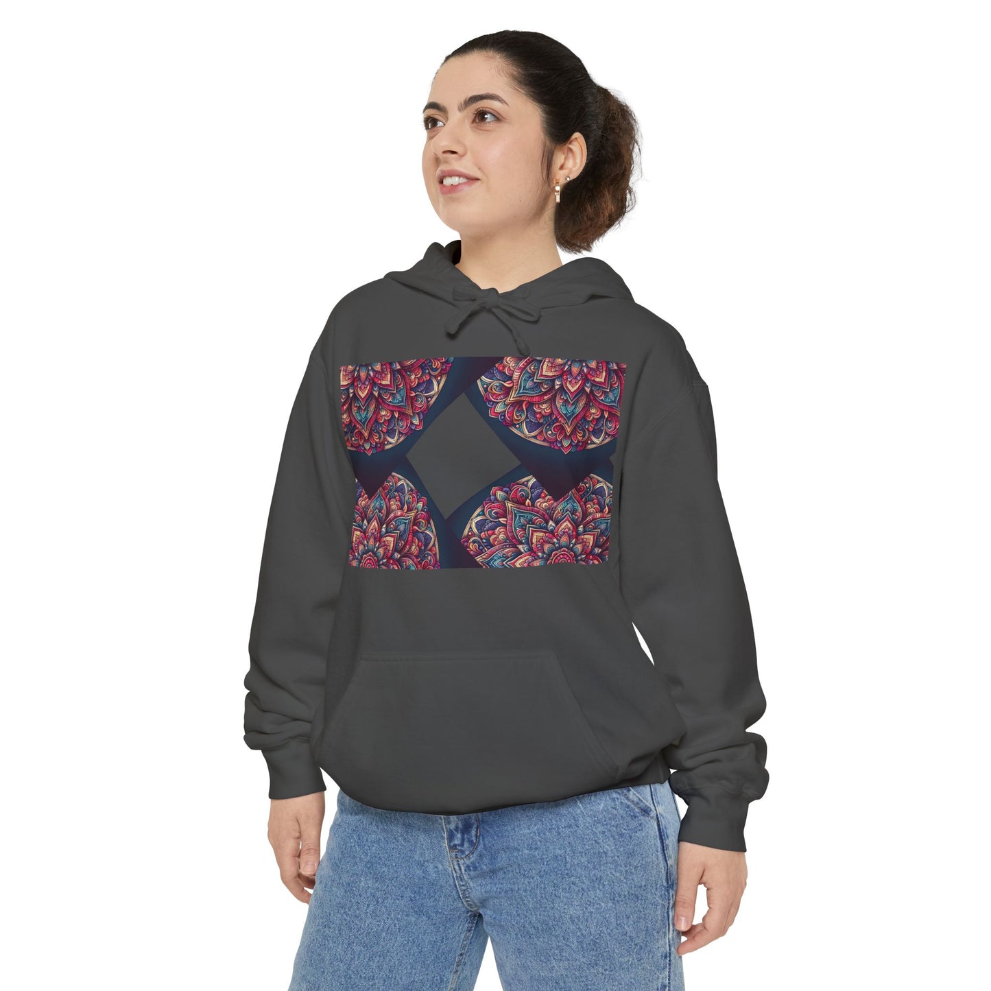 Garment-Dyed Mandala Hoodie - Cozy Floral Art Sweatshirt