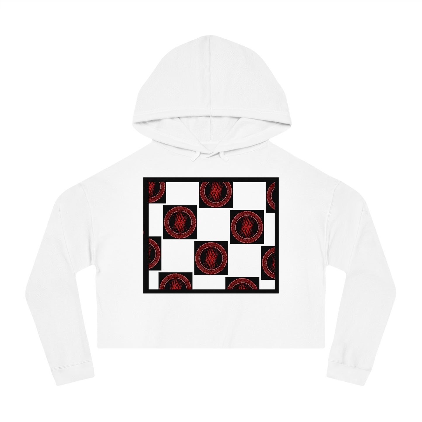 Chic Women's Cropped Hoodie with Abstract Red Design, Stylish Streetwear, Trendy Layering Piece, Perfect Gift for Her, Cozy Casual Wear