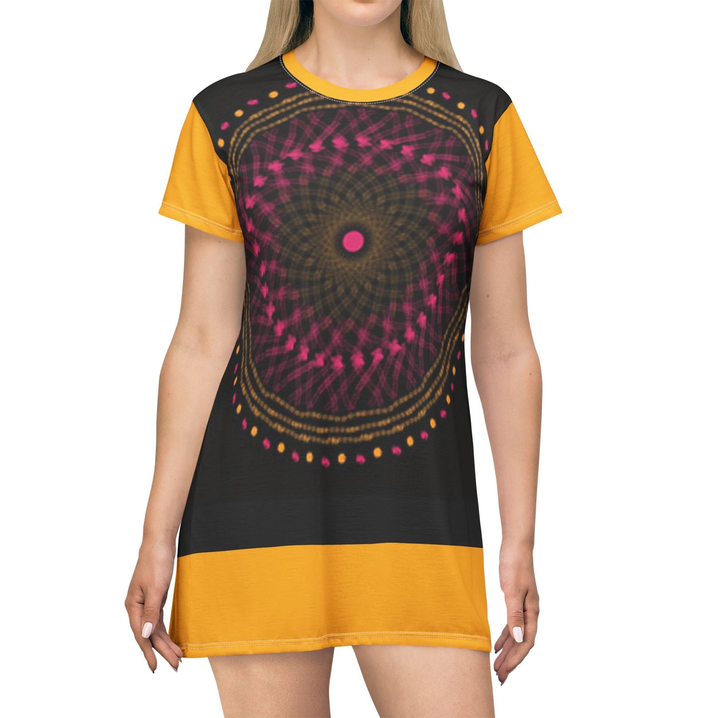 Vibrant Mandala T-Shirt Dress, Boho Chic Style, Casual Summer Dress, Festival Wear, Unique Graphic Dress, Gift for Her