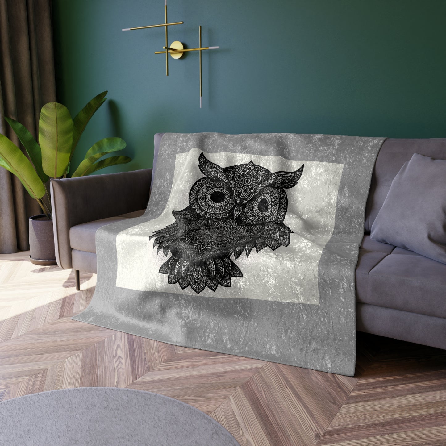 Owl Mandala Crushed Velvet Blanket