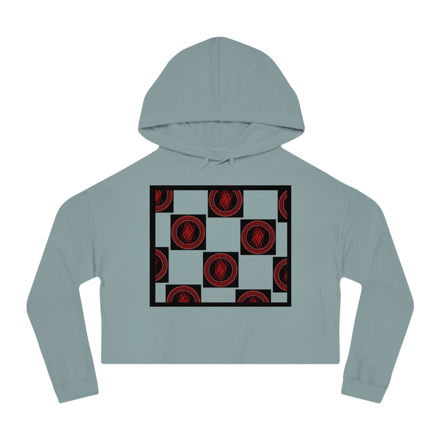 Chic Women's Cropped Hoodie with Abstract Red Design, Stylish Streetwear, Trendy Layering Piece, Perfect Gift for Her, Cozy Casual Wear