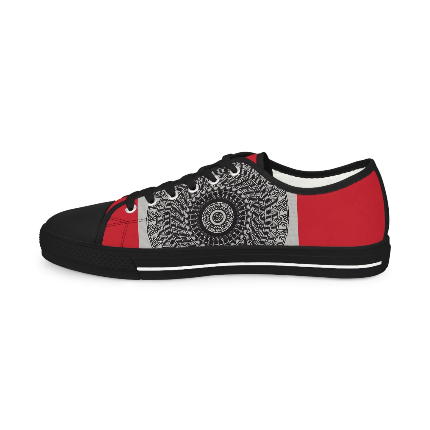 Stylish Men's Low Top Sneakers with Artistic Black & Red Design