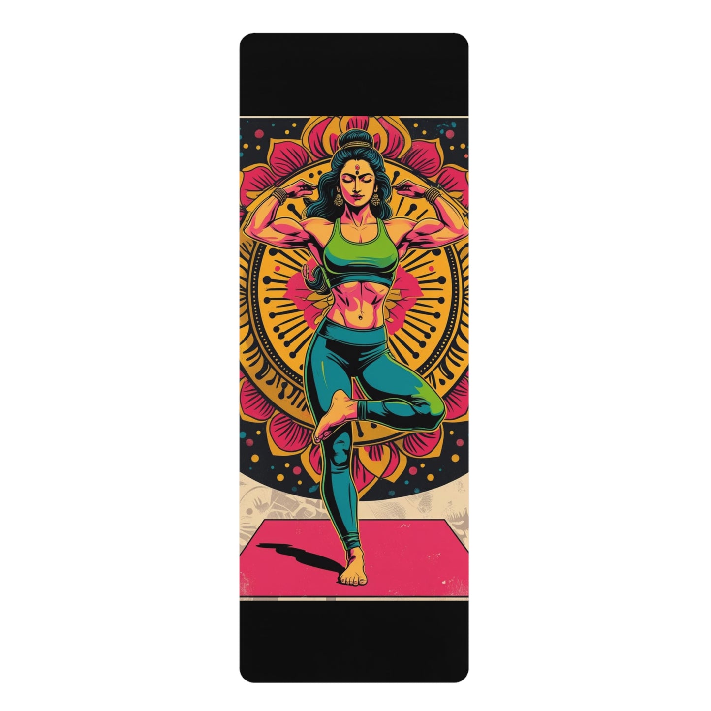Vibrant Rubber Yoga Mat with Mandala Design, Perfect for Home Workouts, Fitness Gifts, Mindfulness, Yoga Studios, Meditation