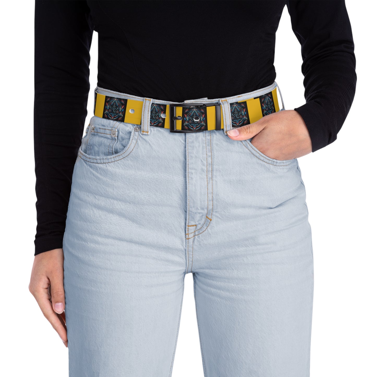 Stylish Ganesha Print Fashion Accessory, Vegan Leather Adjustable Belt for Women, Unique Gift for Her, Boho Chic Style