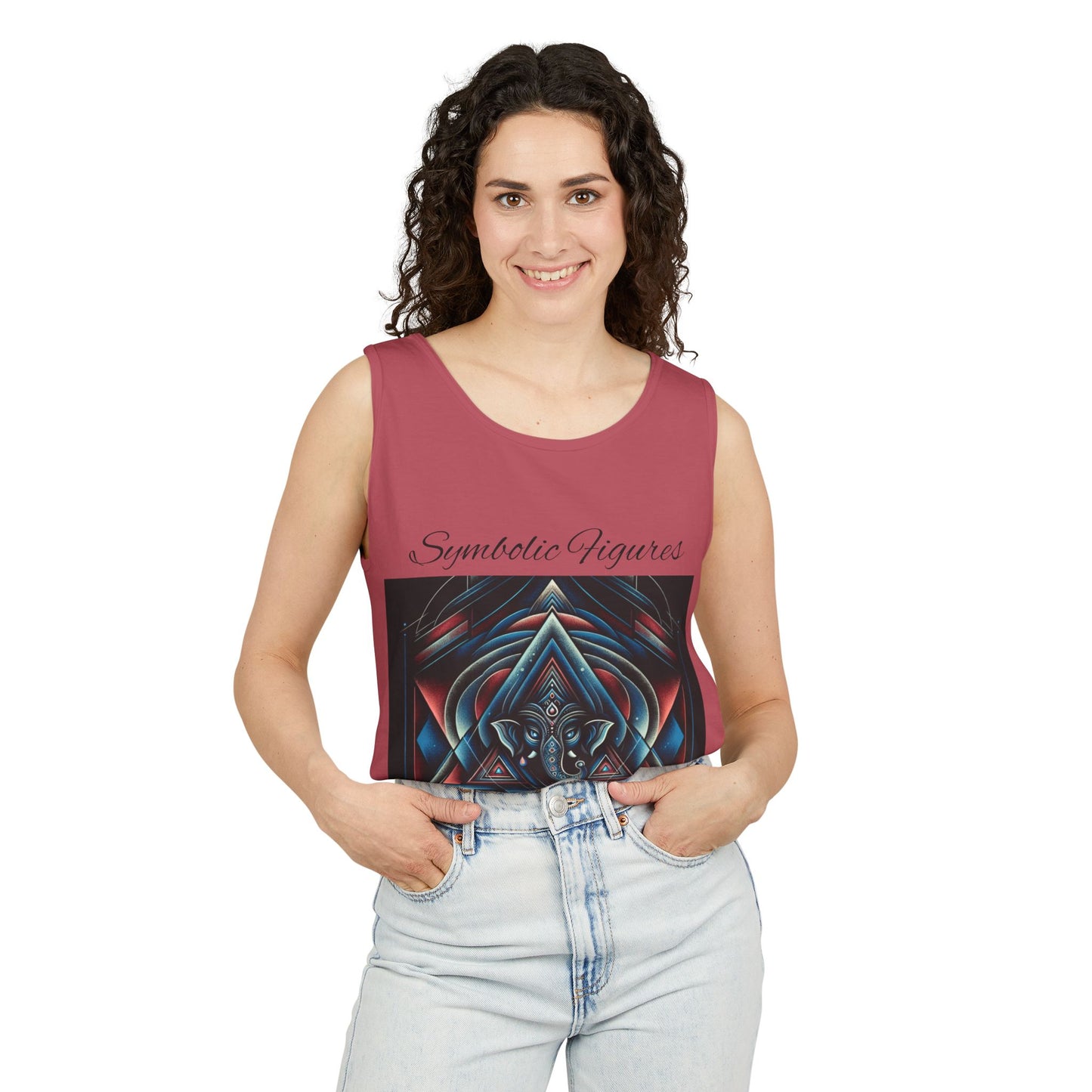 Symbolic Figures Unisex Garment-Dyed Tank Top, Boho Style Tee, Festival Wear, Yoga Shirt, Spiritual Gift