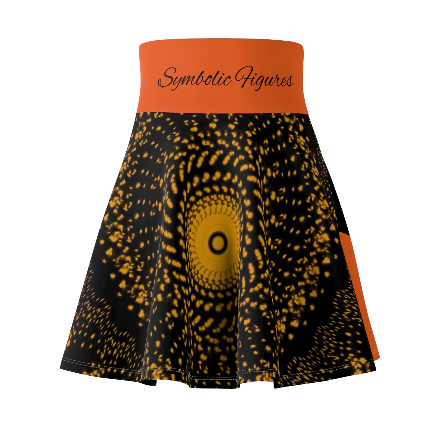 Orange Reversible Symbolic Figures Women’s Skater Skirt, Vibrant Artistic Skirt, Unique Dance Skirt, Festival Wear, Trendy Street Style