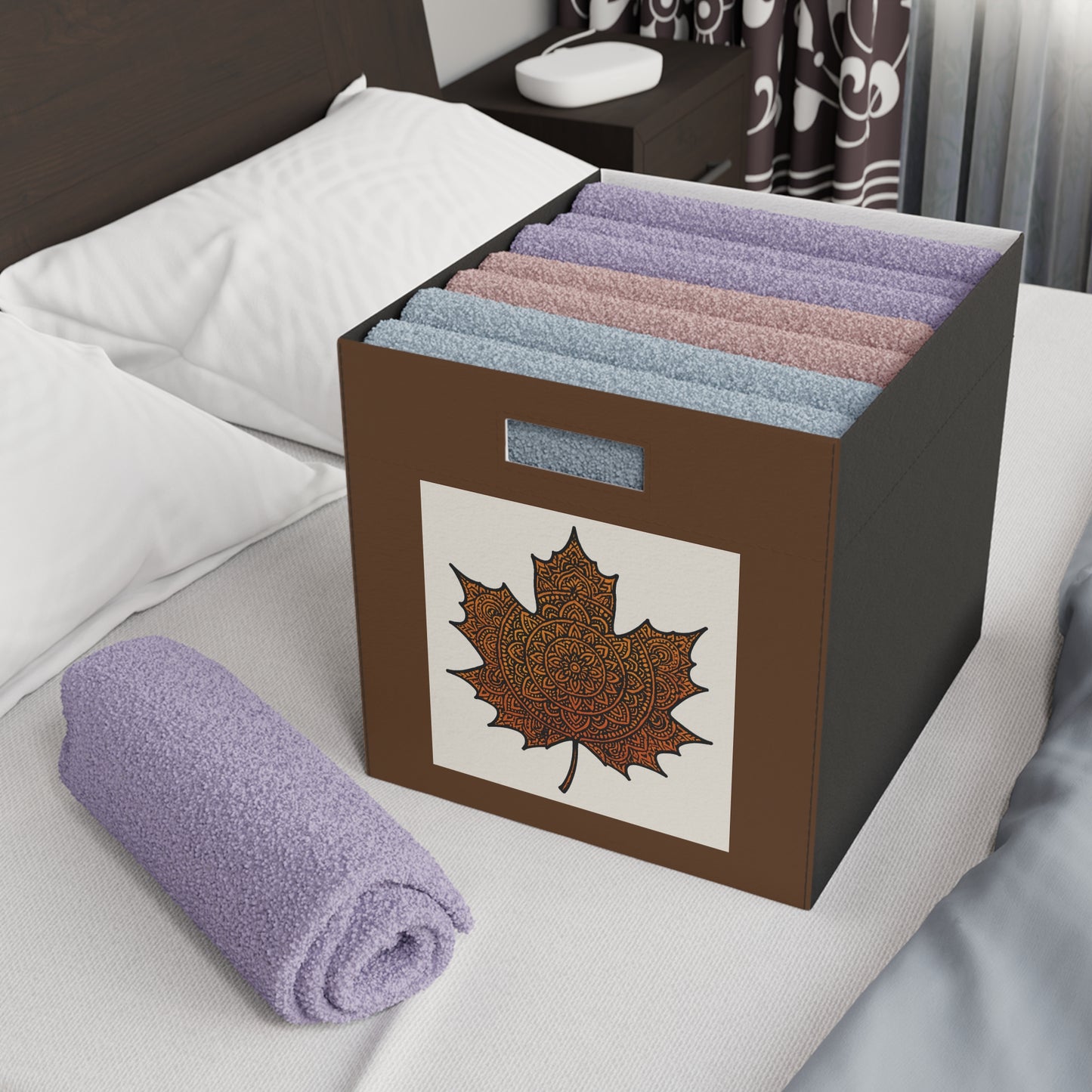 Autumn-Themed Felt Storage Box, Decorative Organizer for Home, Fall Decor, Leaves Pattern, Stylish Storage Solution