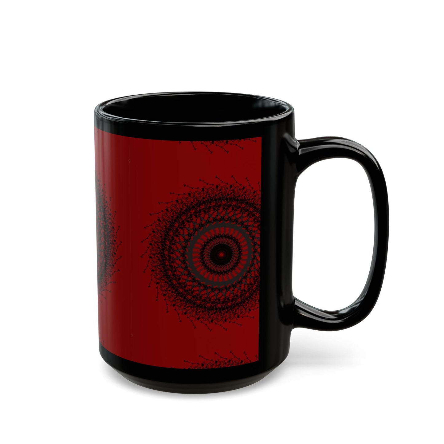 Red Mandala Black Mug - Artistic Tea/Coffee Cup for Home & Office