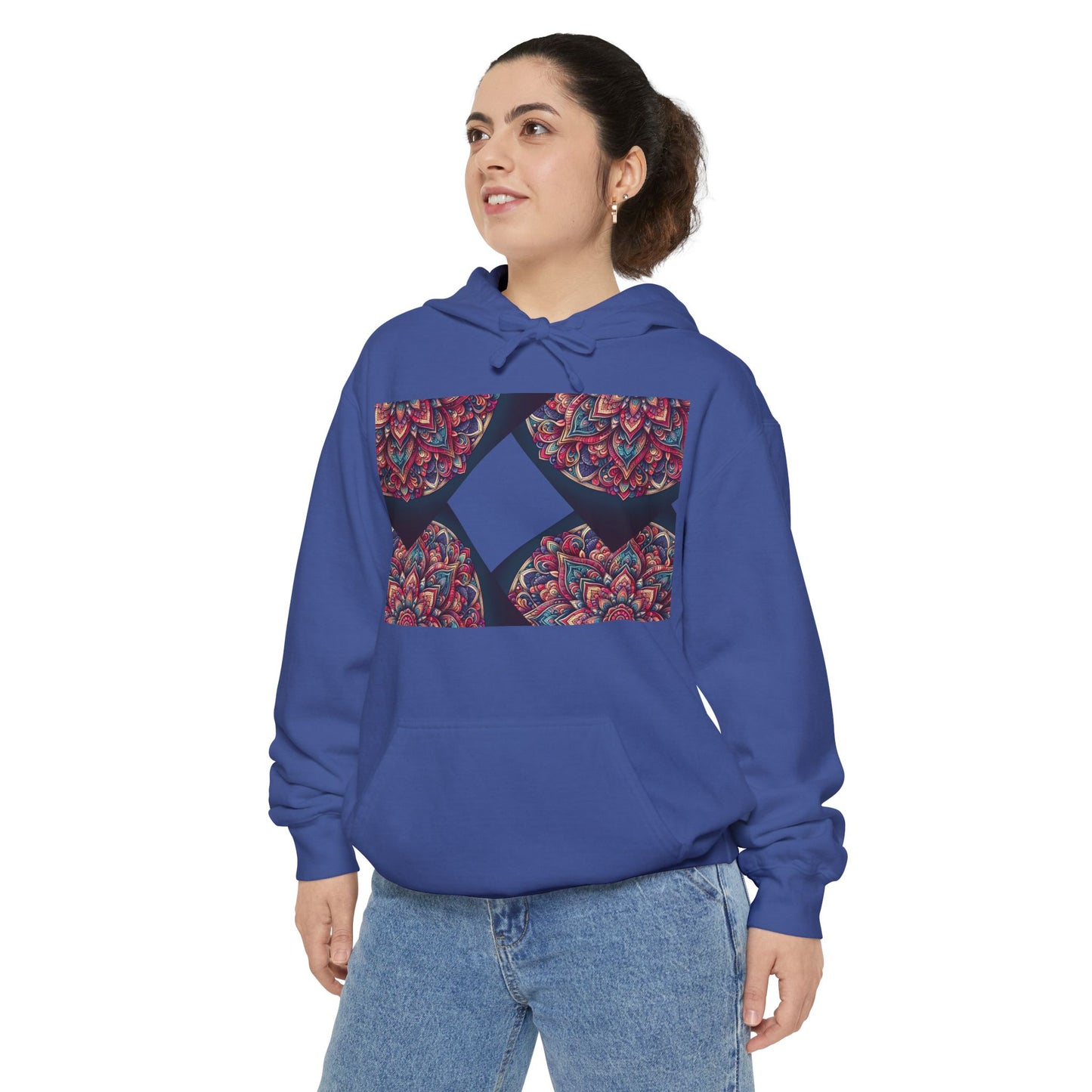 Garment-Dyed Mandala Hoodie - Cozy Floral Art Sweatshirt