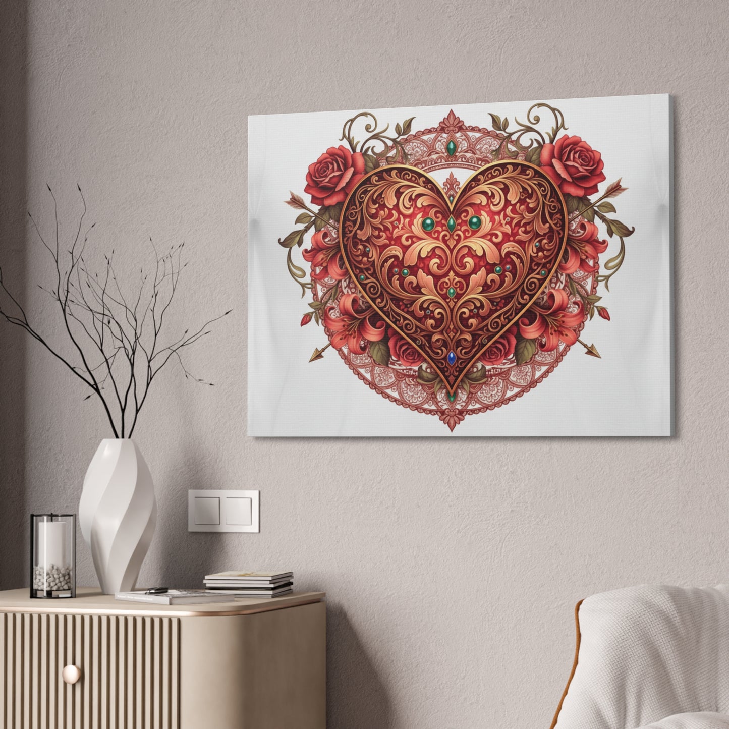 Mandala Heart Canvas Print — Spiritual 'Love' Wall Art, Stretched 1.5"