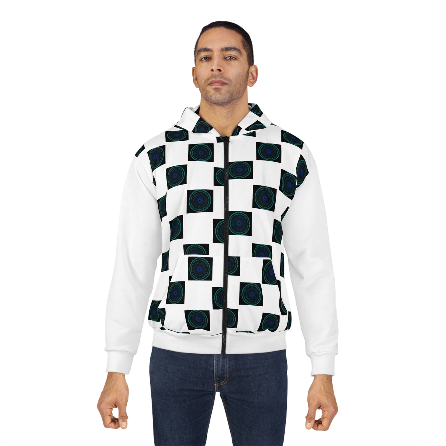 Geometric Print Unisex Zip Hoodie, Cozy Zip-Up Jacket, Stylish Layering Piece, Unique Patterned Hoodie, Perfect Gift for Men and Women