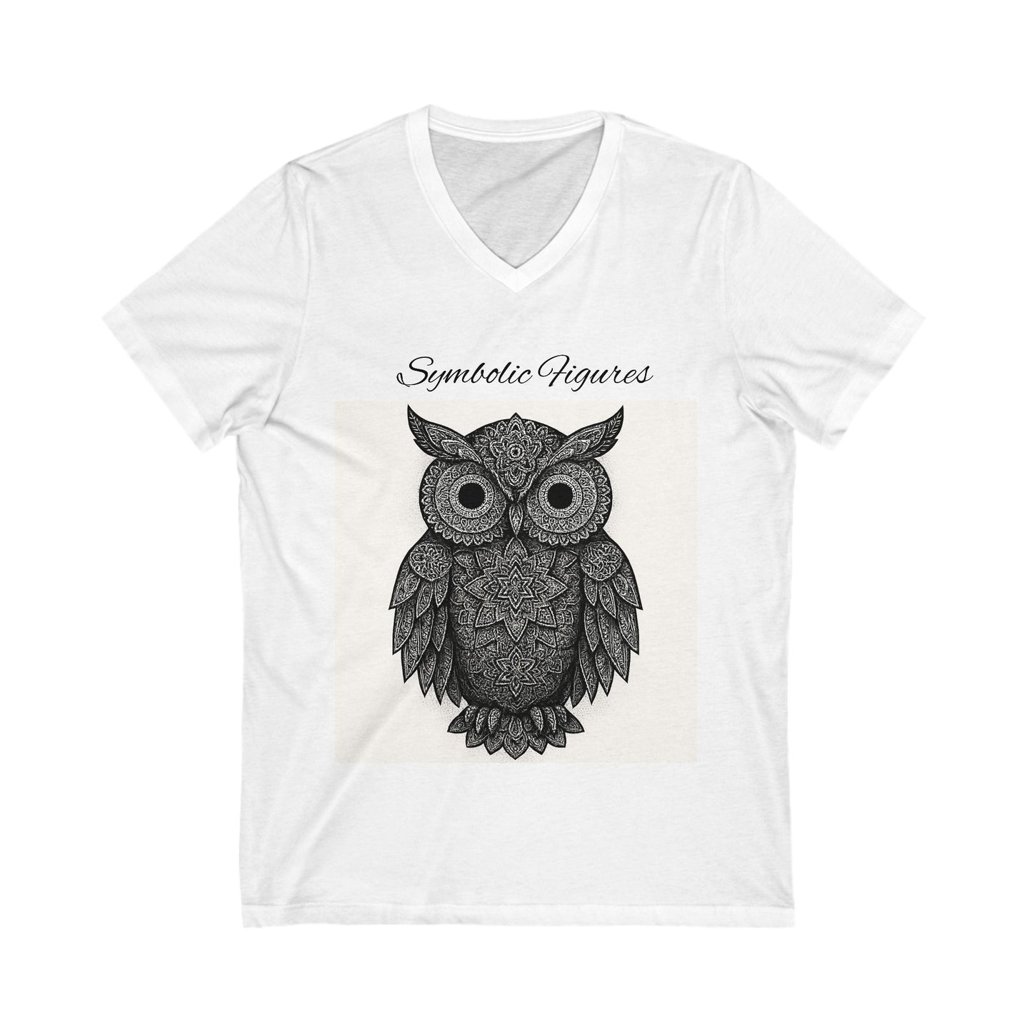 Owl Design V-Neck Tee, Lightweight Tee, Nature Lover Shirt, Symbolic Figures Top, Boho Style T-Shirt, Gift for Owl Enthusiasts
