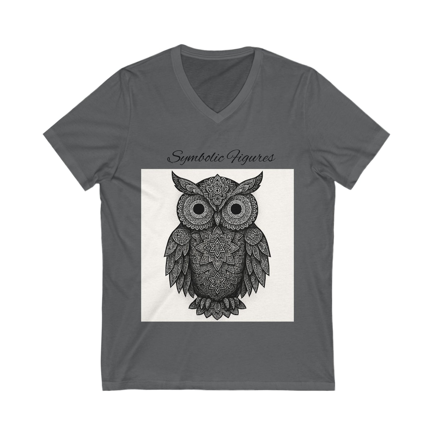 Owl Design V-Neck Tee, Lightweight Tee, Nature Lover Shirt, Symbolic Figures Top, Boho Style T-Shirt, Gift for Owl Enthusiasts
