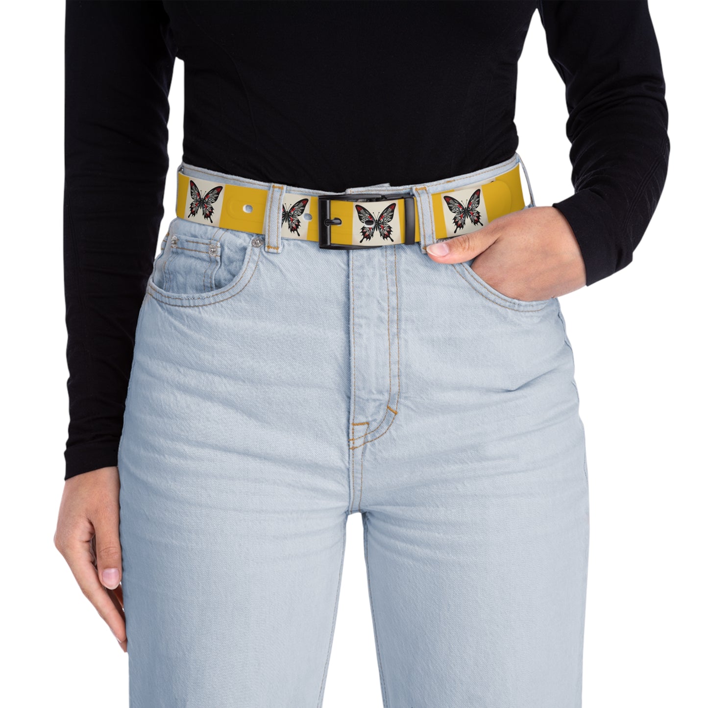 Butterfly Print Belt, Stylish Fashion Accessory, Vegan Leather Adjustable Belt for Women, Unique Gift for Her, Boho Chic Style