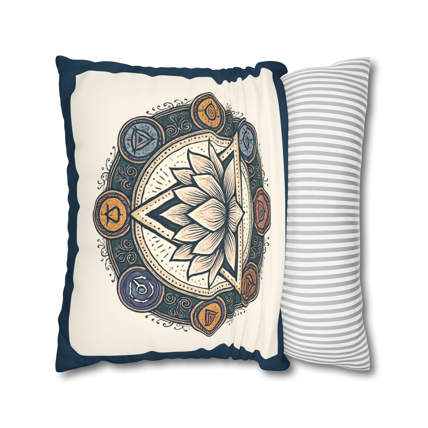 Meditative Lotus Faux Suede Pillowcase, Boho Home Decor, Meditation Gift, Yoga Room Accessories, Chakra Art Cushion, Zen Living