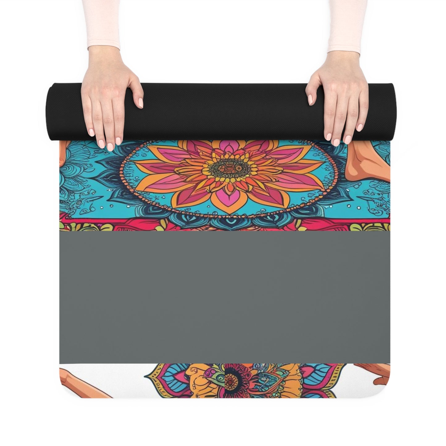 Vibrant Rubber Yoga Mat with Mandala Design, Perfect for Home Workouts, Fitness Gifts, Mindfulness, Yoga Studios, Meditation