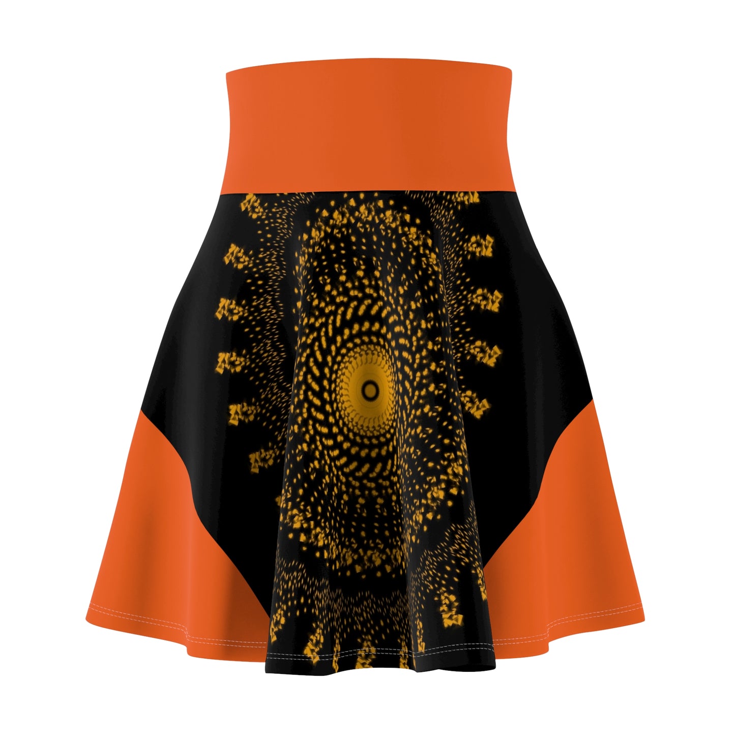 Orange Reversible Symbolic Figures Women’s Skater Skirt, Vibrant Artistic Skirt, Unique Dance Skirt, Festival Wear, Trendy Street Style