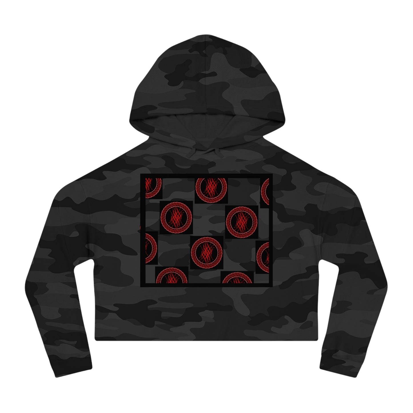 Chic Women's Cropped Hoodie with Abstract Red Design, Stylish Streetwear, Trendy Layering Piece, Perfect Gift for Her, Cozy Casual Wear