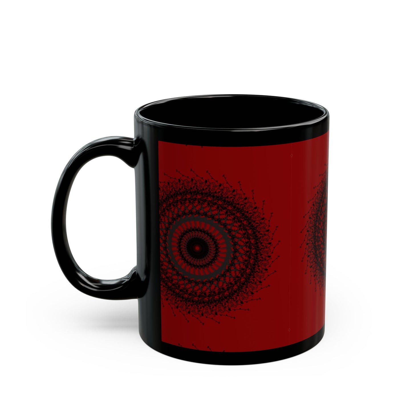 Red Mandala Black Mug - Artistic Tea/Coffee Cup for Home & Office