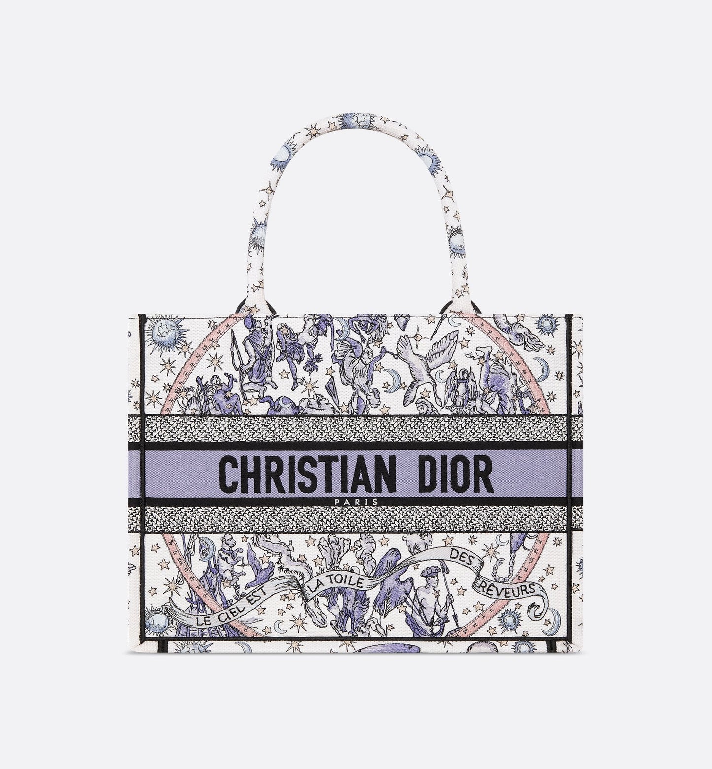 Lucky Medium Book Tote White and Blue Dior Night of Dreams Embroidery