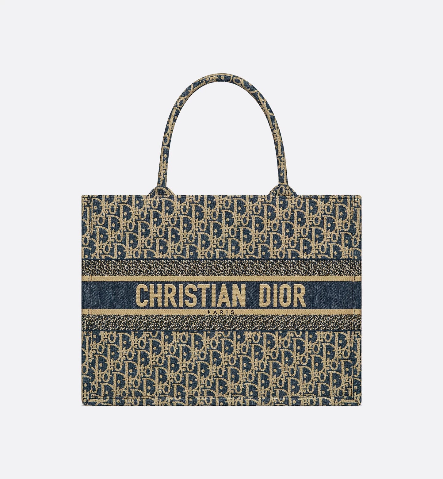 Medium Book Tote Blue Dior Oblique Chambray Embroidery
