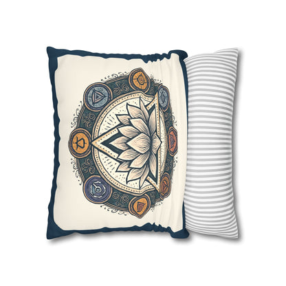 Meditative Lotus Faux Suede Pillowcase, Boho Home Decor, Meditation Gift, Yoga Room Accessories, Chakra Art Cushion, Zen Living