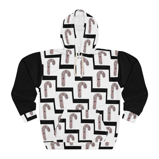 Candy Cane Pattern Unisex Pullover Hoodie, Christmas Gift, Holiday Apparel, Cozy Sweater, Festive Wear, Seasonal Style
