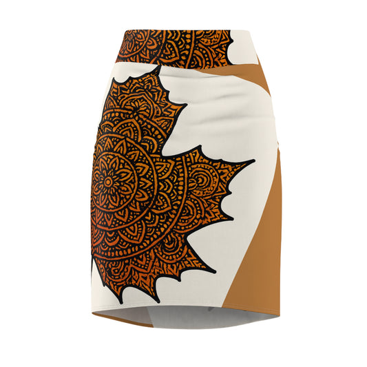 Bohemian Leaf Print Pencil Skirt, Autumn Fashion, Everyday Wear, Casual Chic, Holiday Outfit, Stylish Workwear