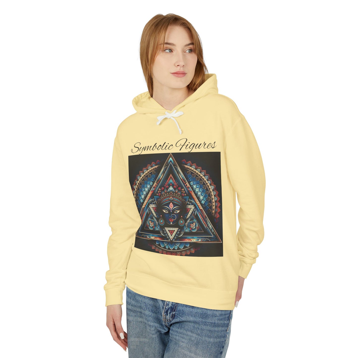 Vibrant Artistic Hoodie, Symbolic Figures Design, Lightweight Sweatshirt for Casual Wear, Unique Gift for Art Lovers, Cozy Unisex Clothing
