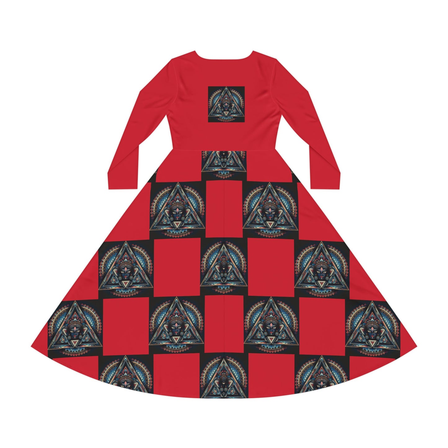 Vibrant Women's Long Sleeve Dance Dress, Dancewear, Retro Style Dress, Unique Gift for Dancers, Red AOP Dress