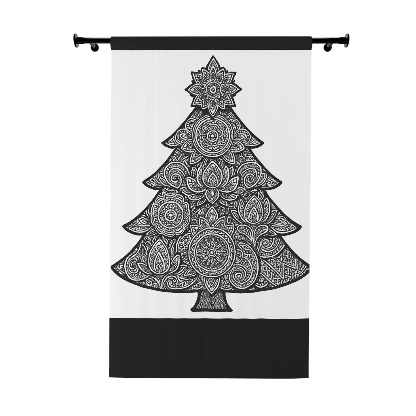 Holiday Curtain Panel — Red Mandala Christmas Tree Window Curtain