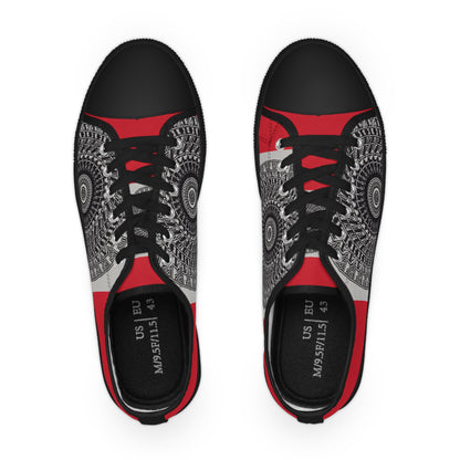Stylish Men's Low Top Sneakers with Artistic Black & Red Design