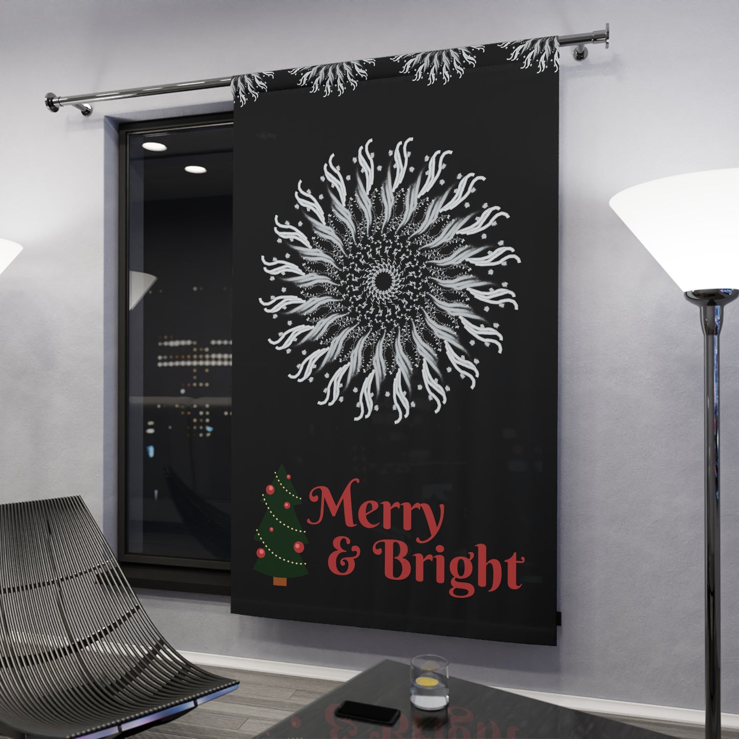 Holiday Curtain Panel — Red Mandala Christmas Tree Window Curtain