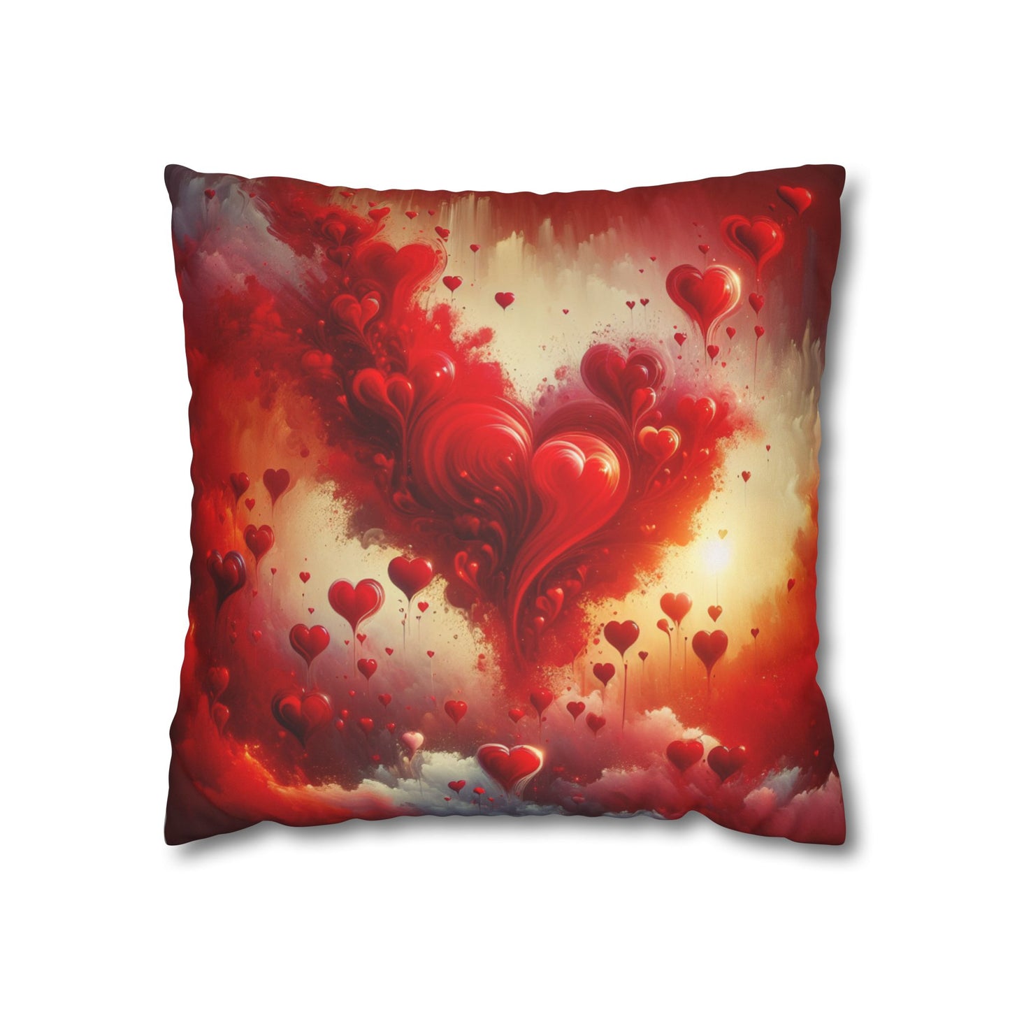 Romantic Faux Suede Square Pillowcase - Heart Design for Cozy Decor