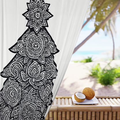 Holiday Curtain Panel — Red Mandala Christmas Tree Window Curtain
