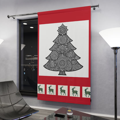 Holiday Curtain Panel — Red Mandala Christmas Tree Window Curtain