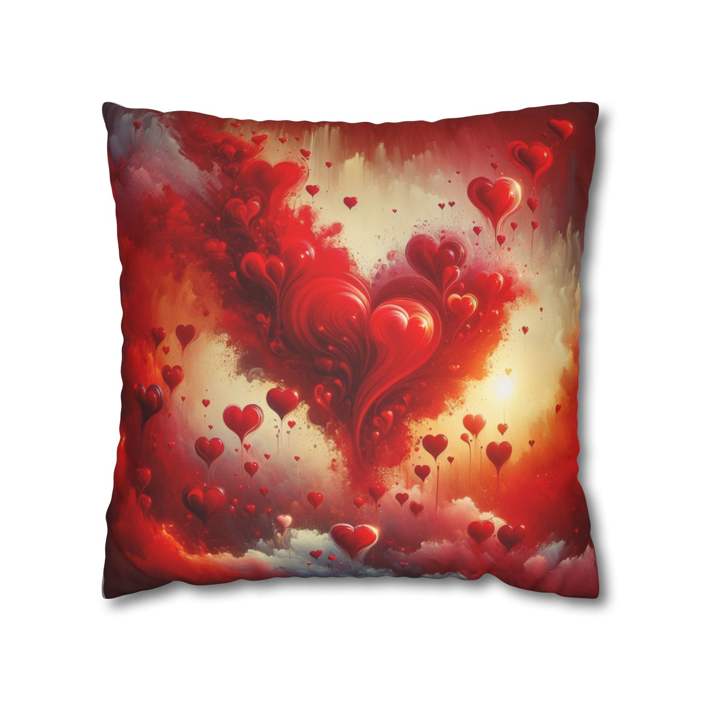 Romantic Faux Suede Square Pillowcase - Heart Design for Cozy Decor